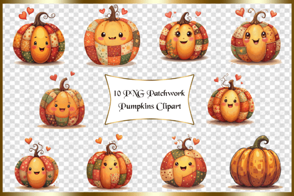 10 PNG Patchwork Pumpkins Clipart