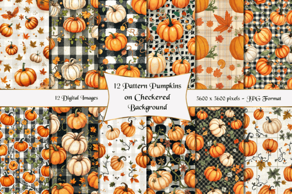 12 Pattern Pumpkins on Checkered