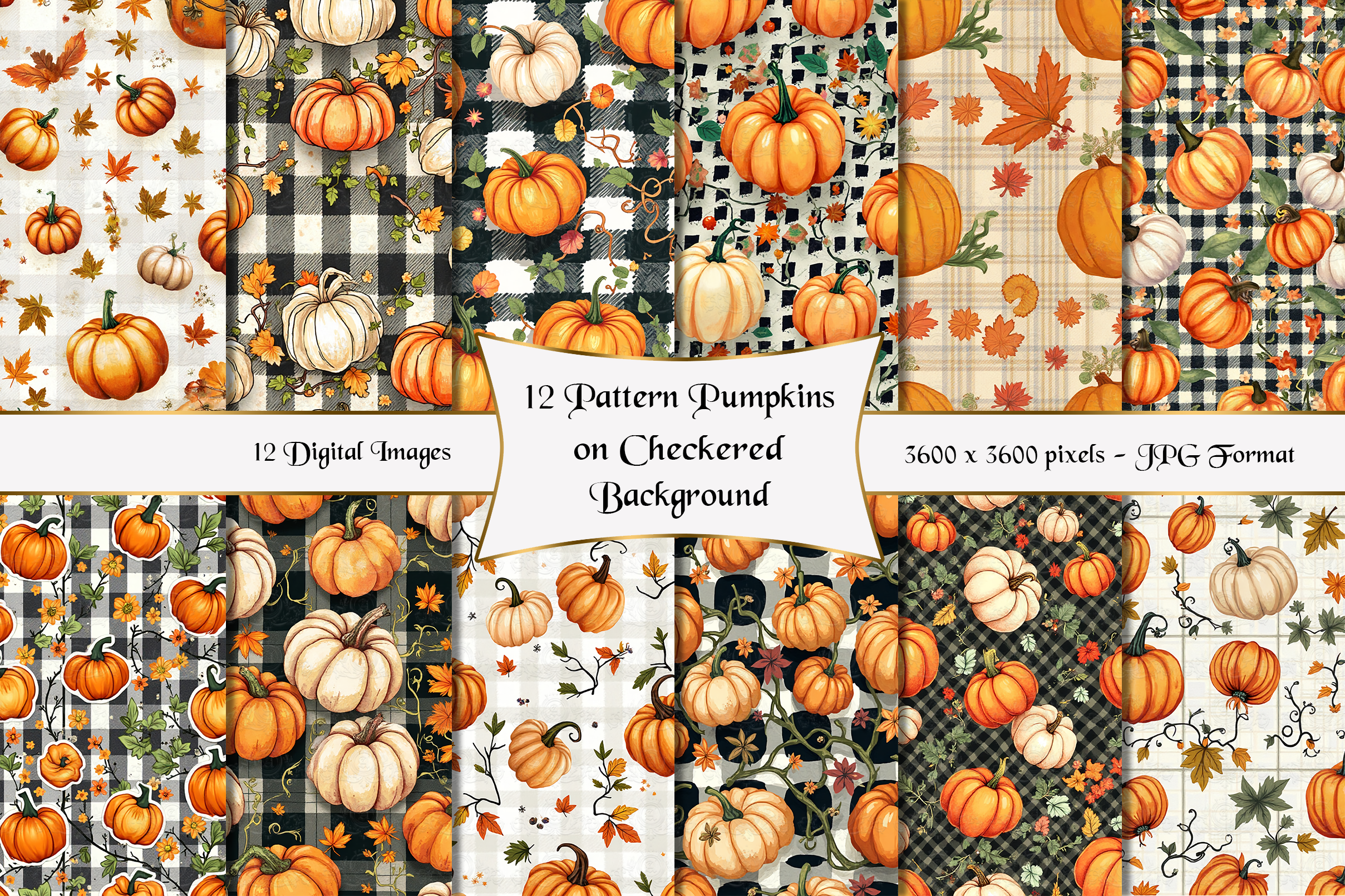 12 Pattern Pumpkins on Checkered