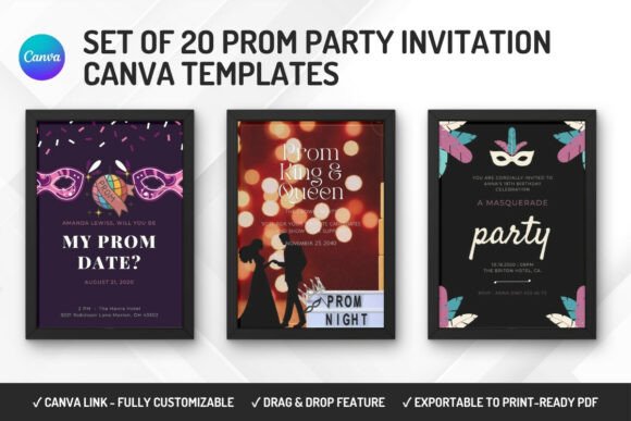 20 Prom Party Invitation Canva Templates