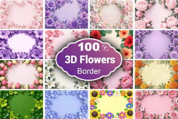 3D Flowers Border Background