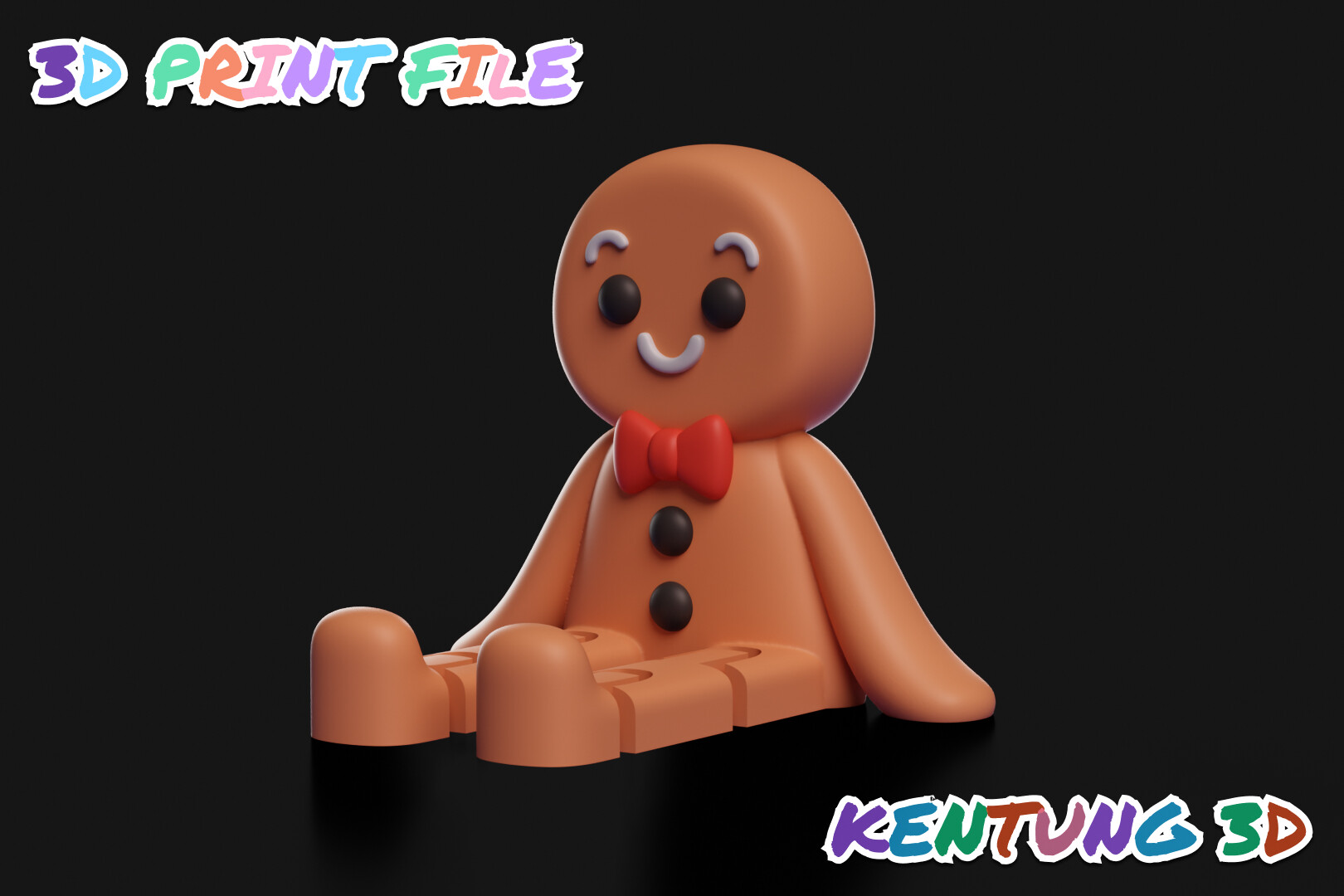 Articulated Sitting Gingerbread 3D STL | Print-in-Place Flexi Christmas Figure - Image 8
