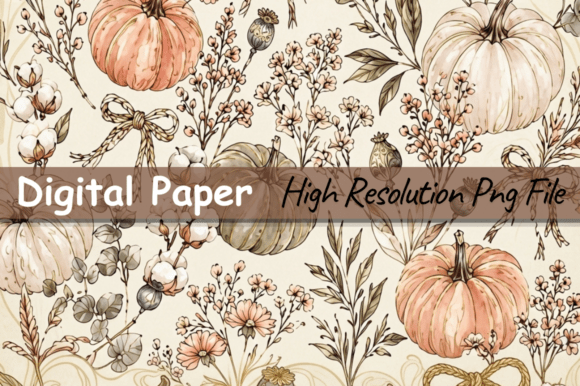 Autumn Pumpkin Botanical Digital Paper ,