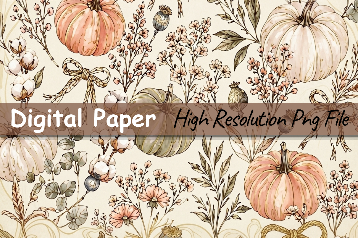 Autumn Pumpkin Botanical Digital Paper ,