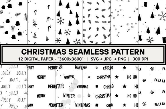 Black White Christmas Pattern Bundle