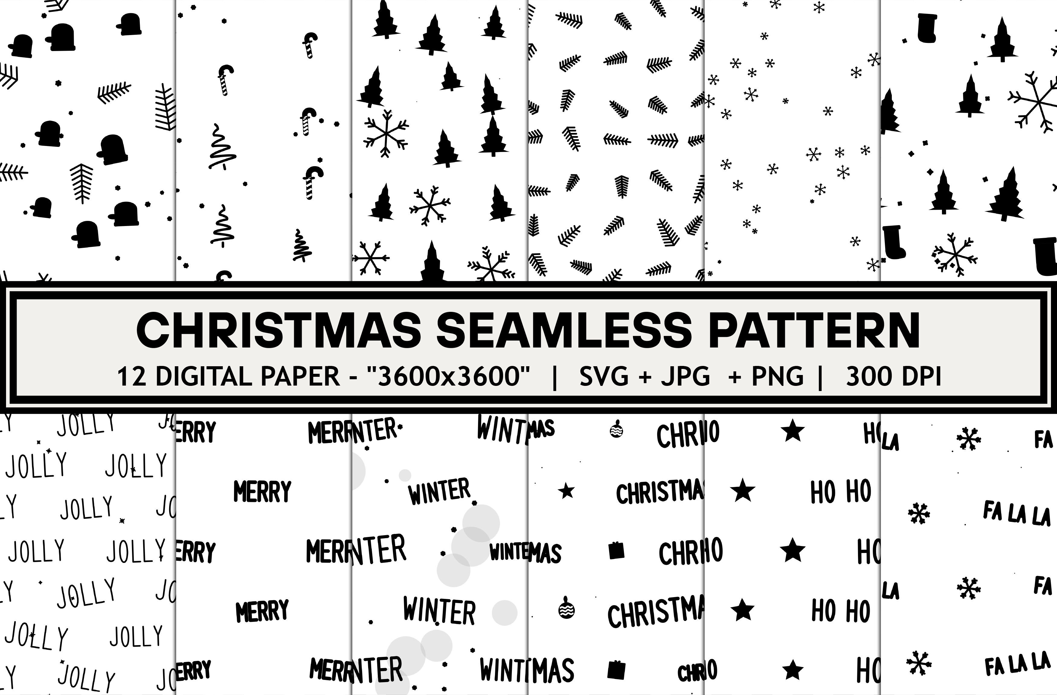 Black White Christmas Pattern Bundle