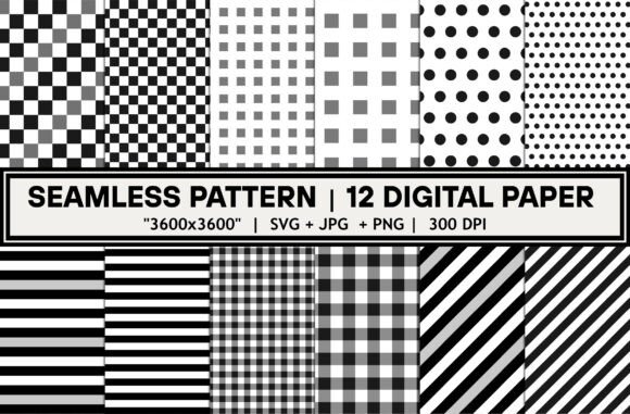 Black White Stripe Checkered Pattern Set