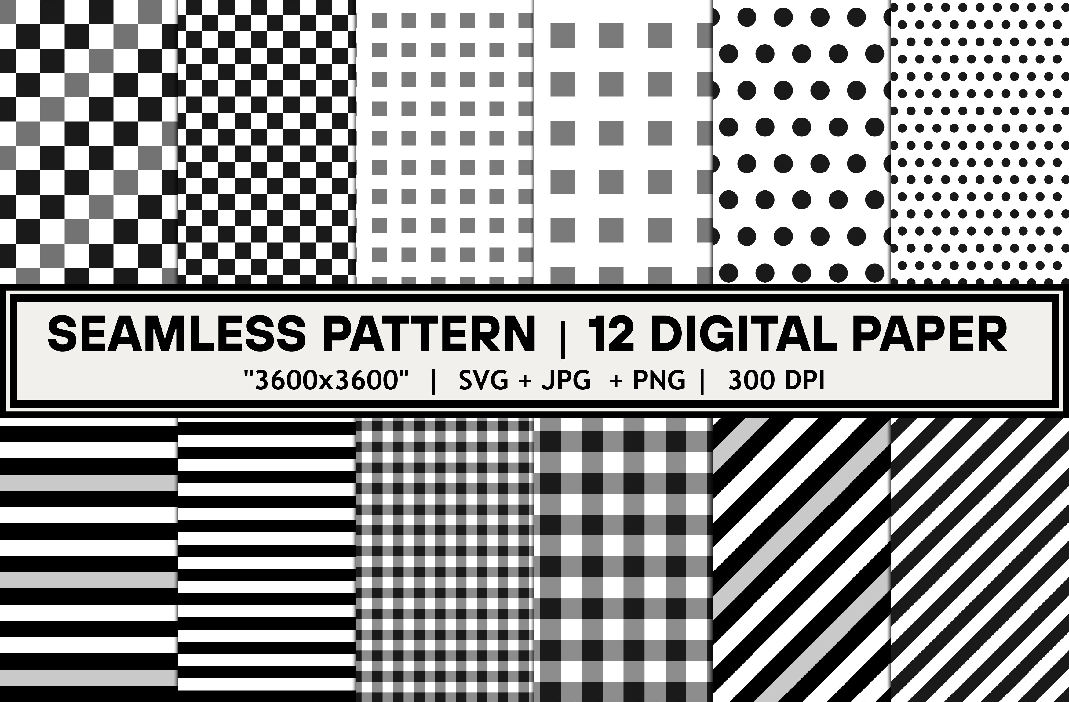 Black White Stripe Checkered Pattern Set