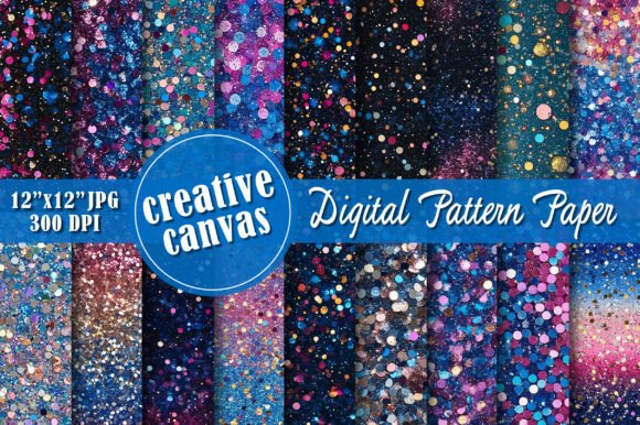 Blue Pink Glitter Digital Paper Bundle