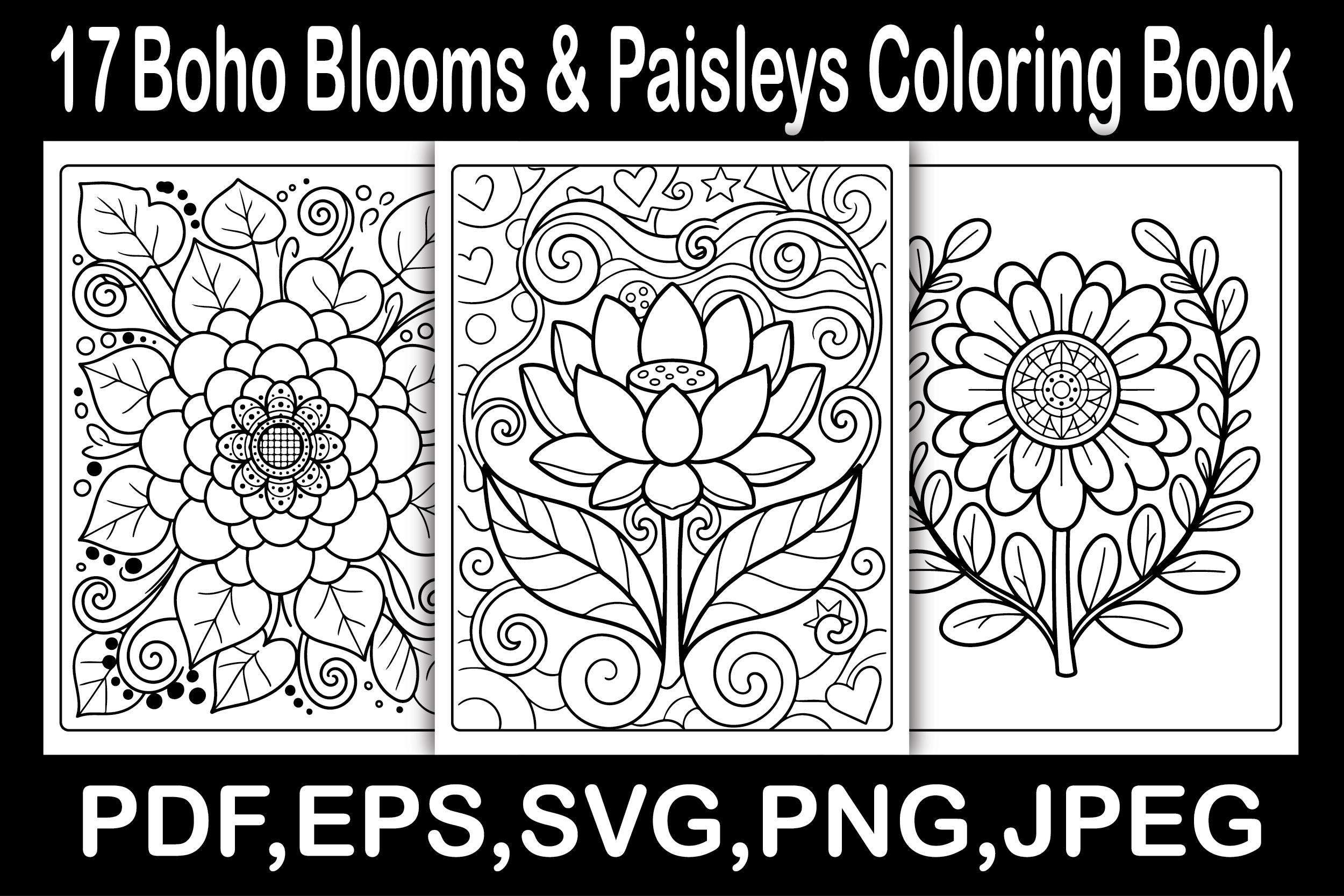 Boho Blooms & Paisleys Coloring Book