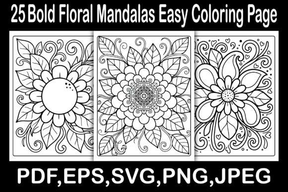 Bold Floral Mandalas Easy Coloring Page