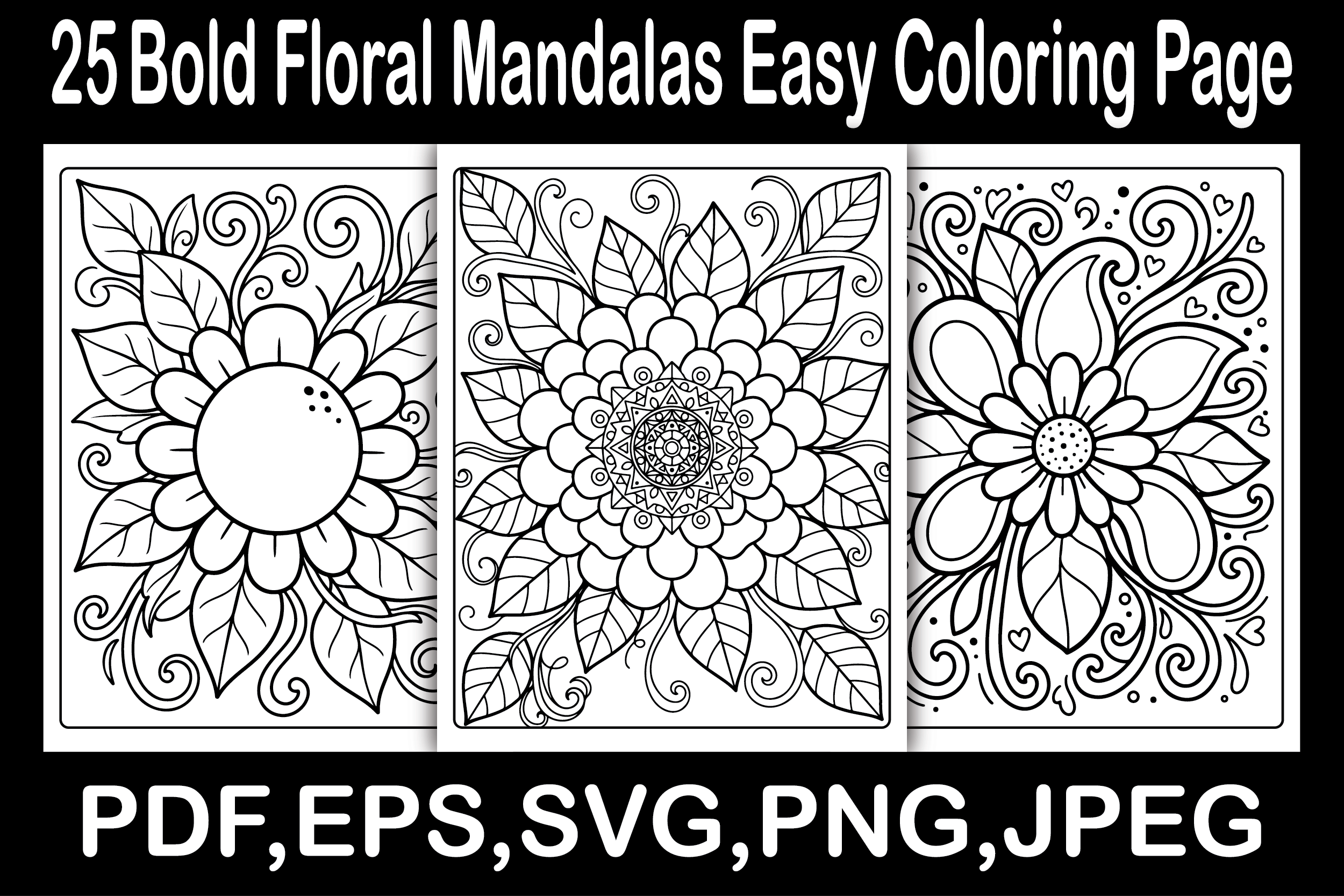 Bold Floral Mandalas Easy Coloring Page