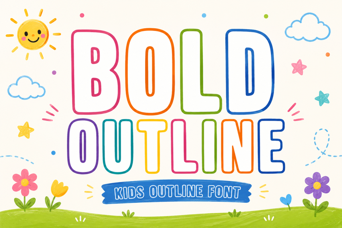 Bold Outline preview - cute kids hollow display type