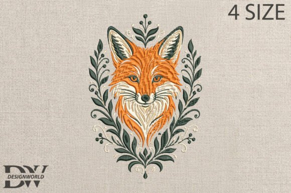 Botanical Fox Embroidery Design