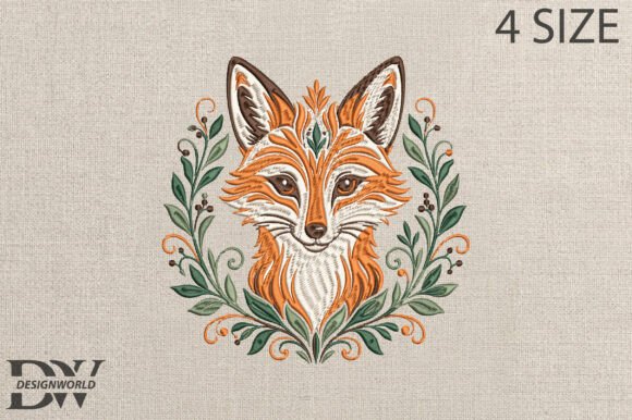 Botanical Fox Embroidery Design