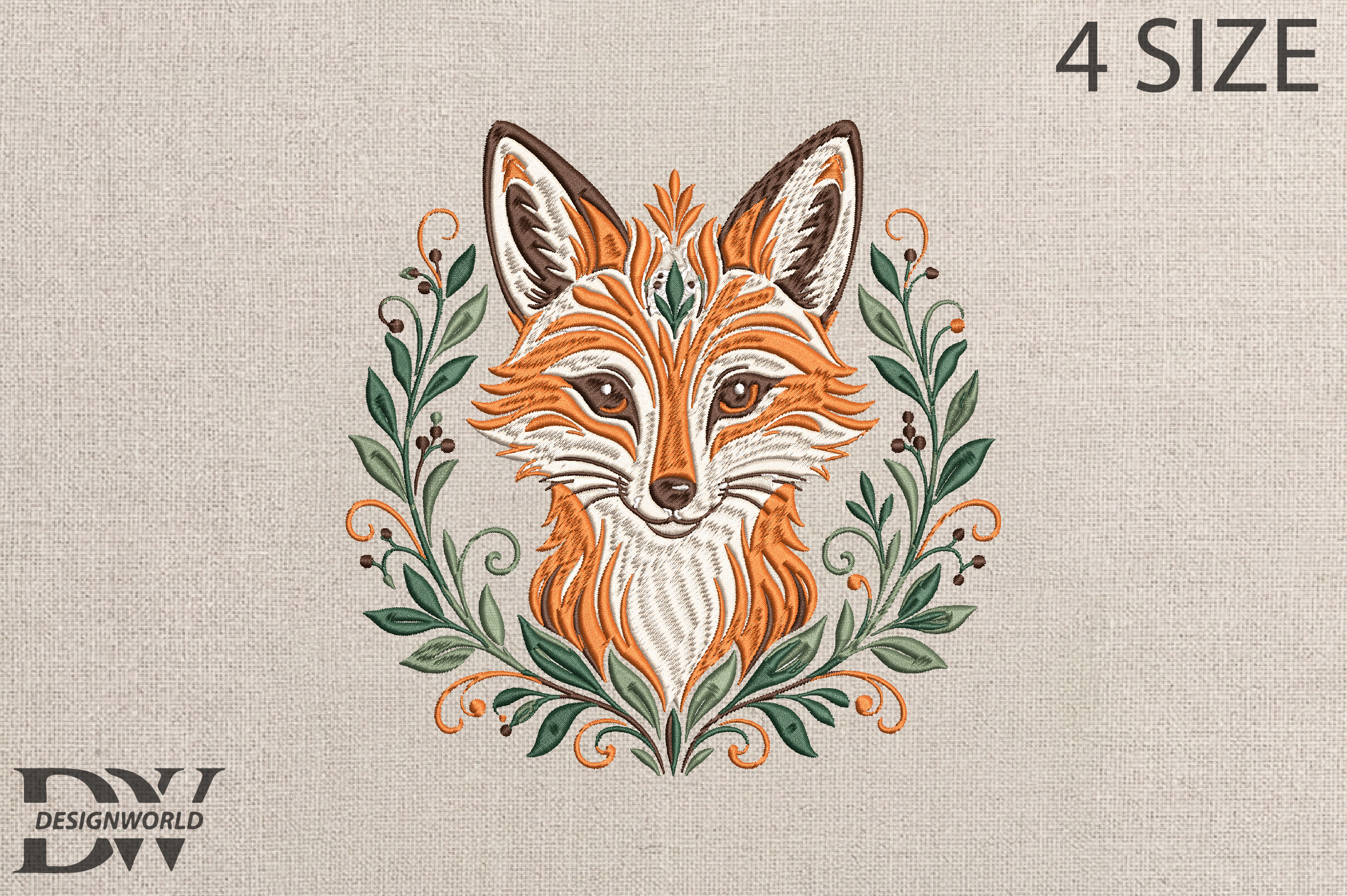 Botanical Fox Embroidery Design