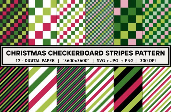 Christmas Checkered Striped Pattern Set