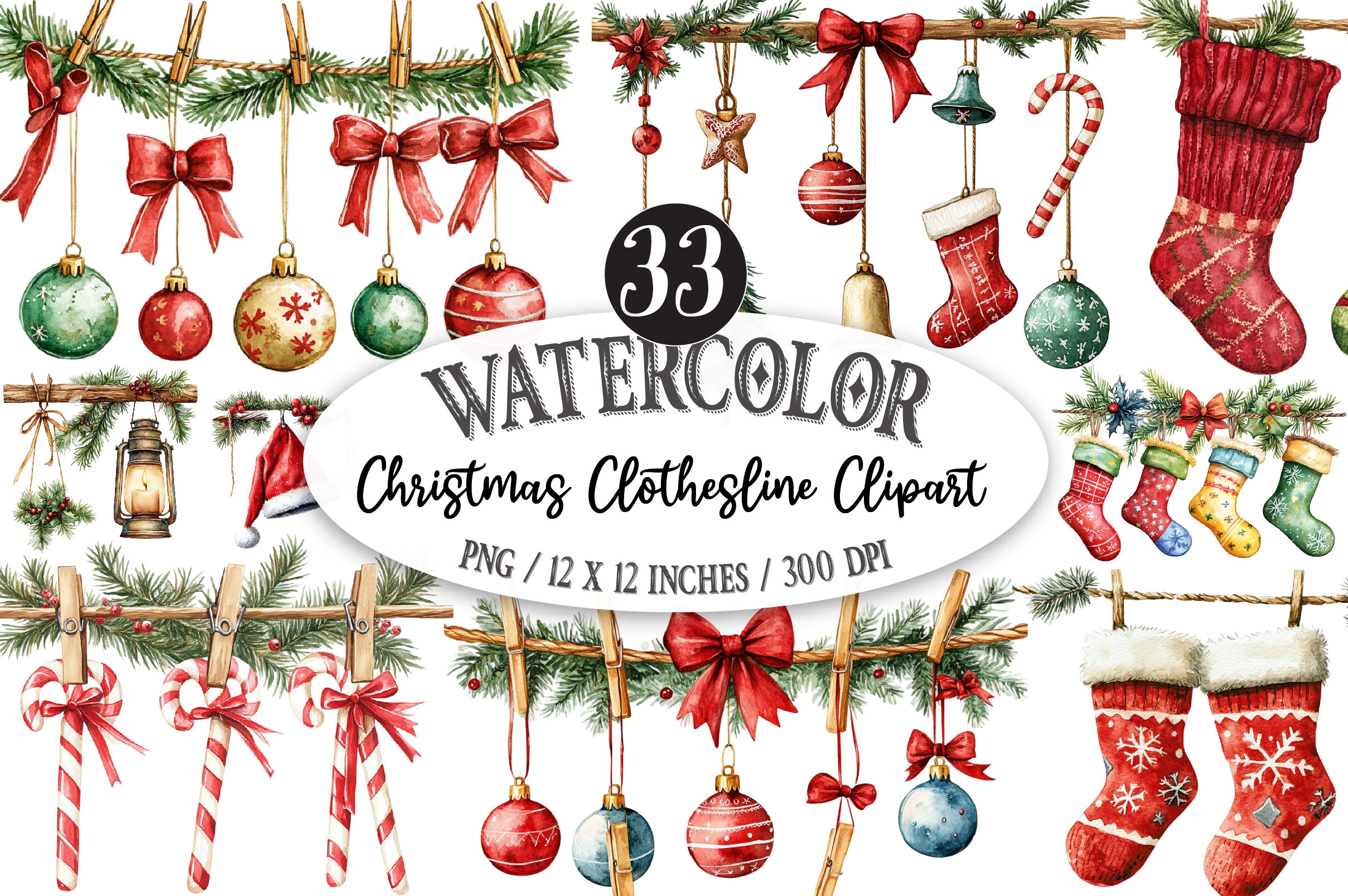 Christmas Clothesline Clipart PNG