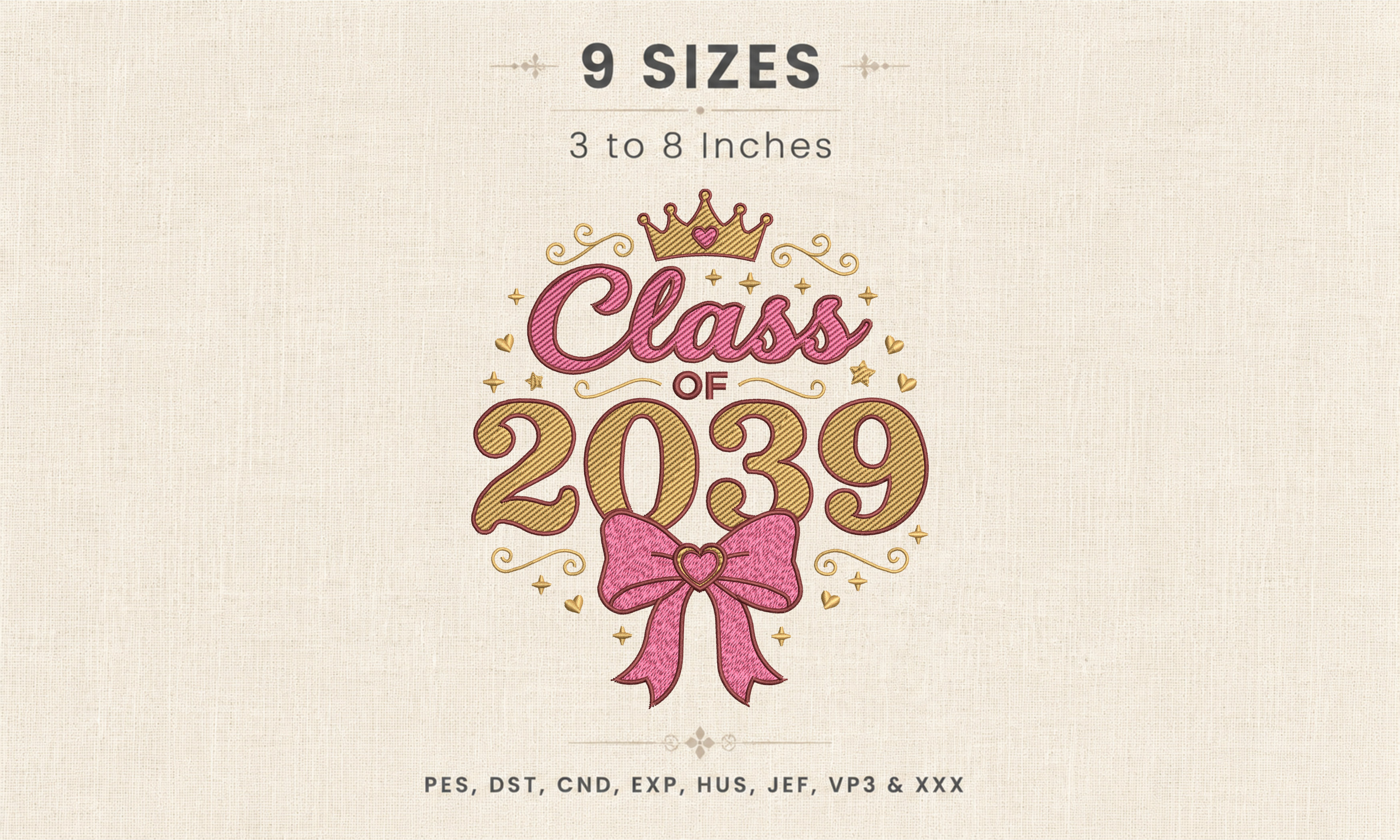 Class of 2039 Crown Pink Bow Embroidery