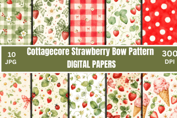 Coquette Strawberry Bow Patterns Set