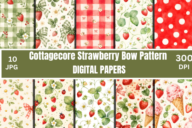 Coquette Strawberry Bow Patterns Set