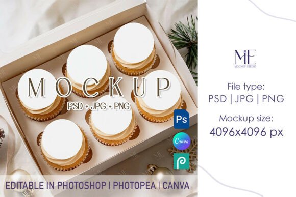 Cupcake Topper Mockup in Box PSD PNG