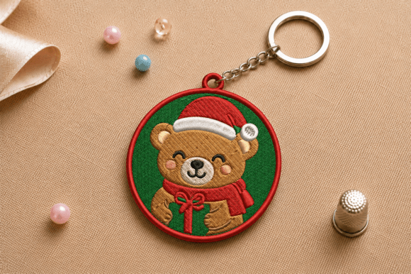 Cute Bear Key Chain Machine Embroidery