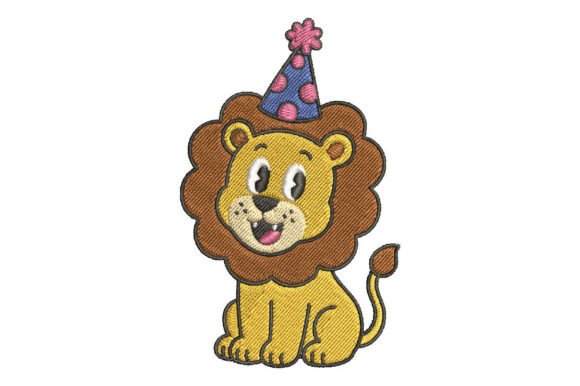 Cute Birthday Lion Embroidery