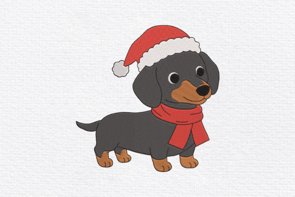 Cute Black Dachshund Christmas Embroider