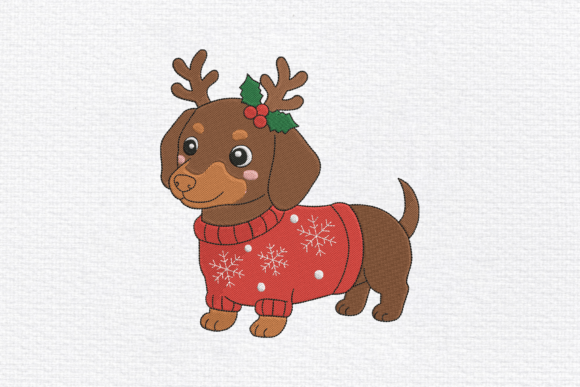 Cute Reindeer Dachshund Embroidery