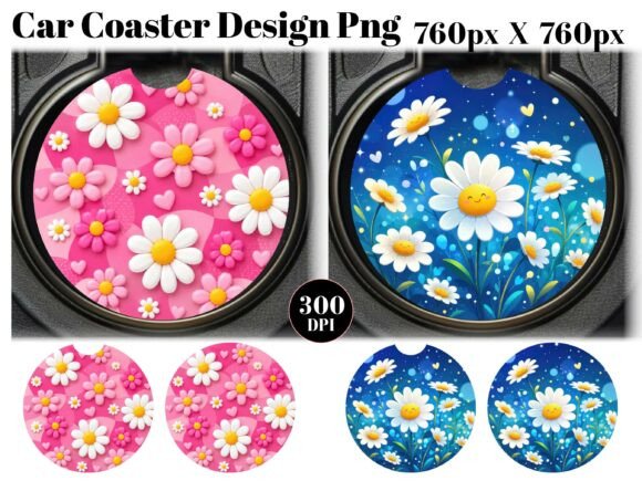 Daisies Car Coaster PNG Sublimation