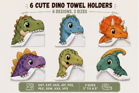 Dinosaur Towel Holder Embroidery Bundle