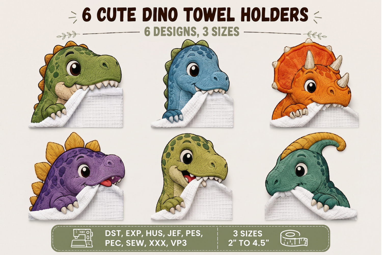 Dinosaur Towel Holder Embroidery Bundle