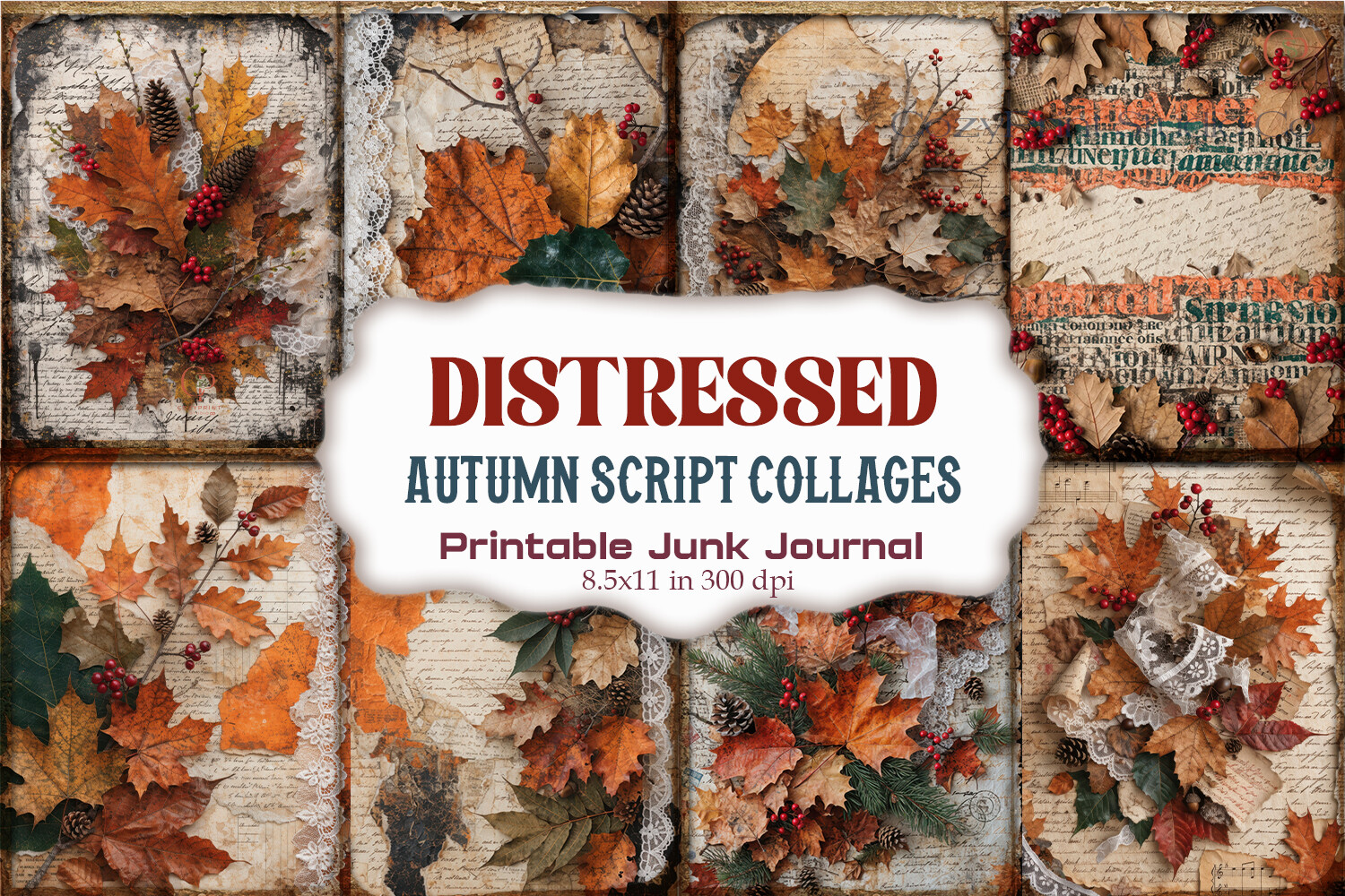 Distressed Autumn Script Junk Journal