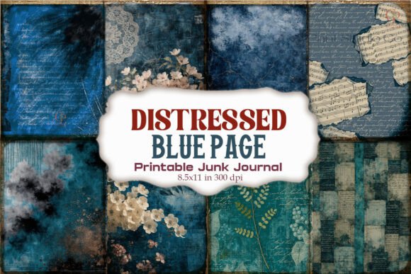 Distressed Blue Junk Journal Pages