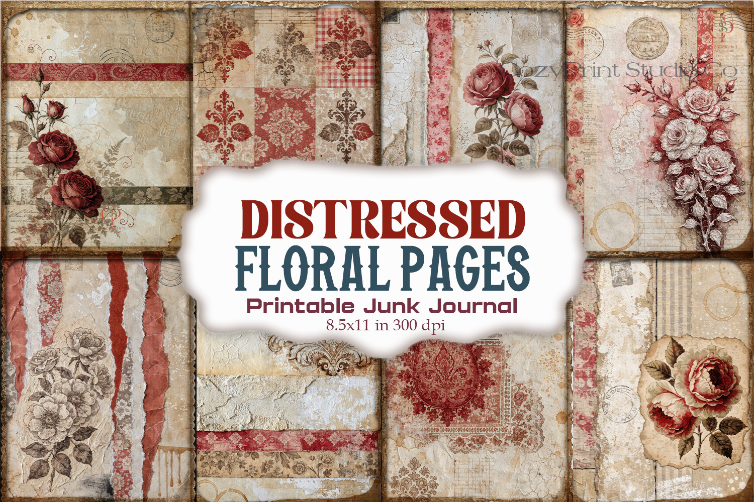Distressed Floral Junk Journal Pages
