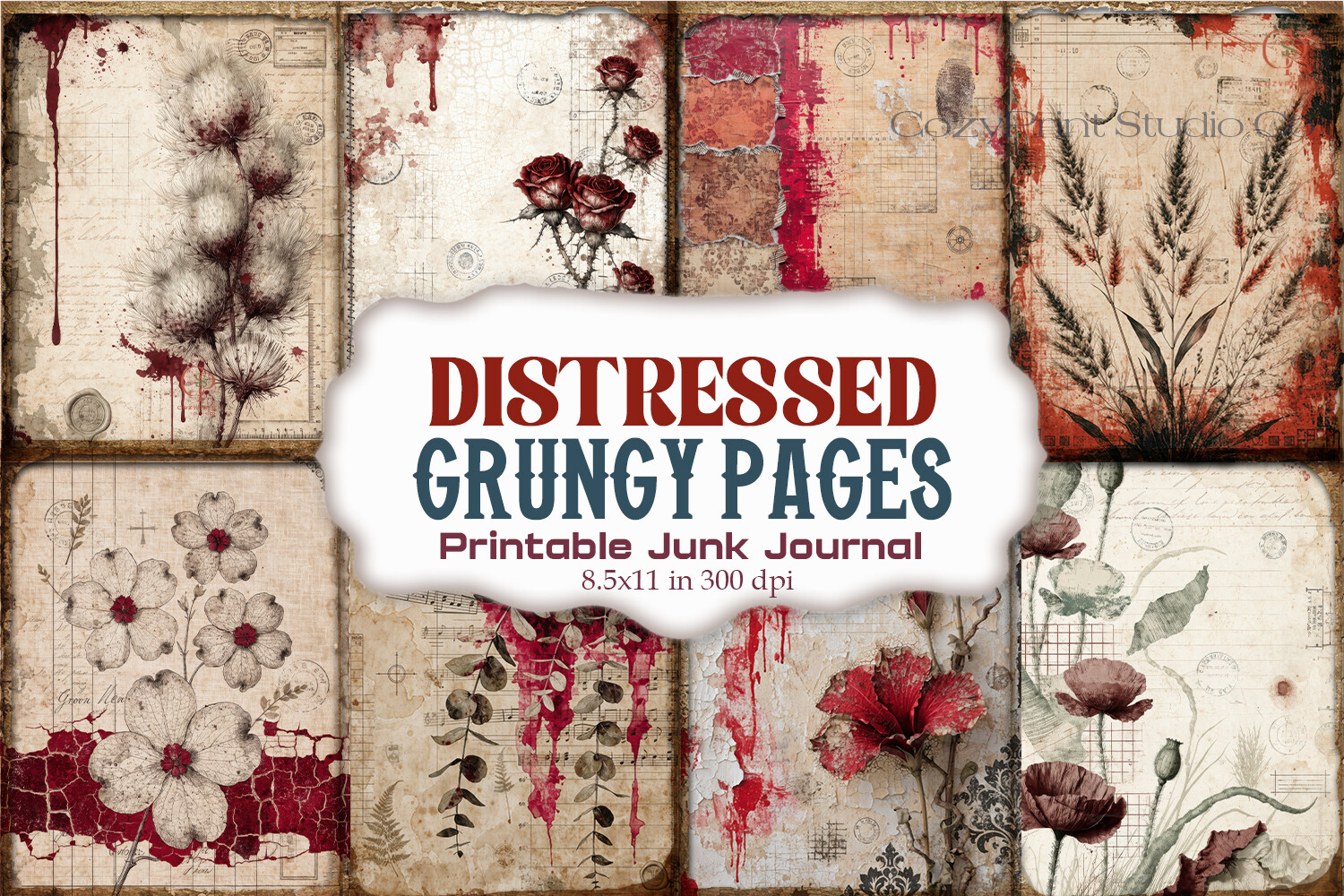 Distressed Grungy Junk Journal Pages