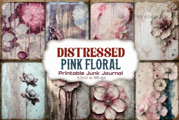 Distressed Pink Floral Junk Journal Page