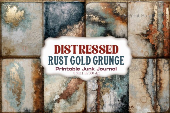 Distressed Rust Gold Grunge Junk Journal