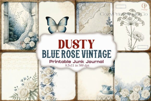 Dusty Blue Rose Vintage Junk Journal