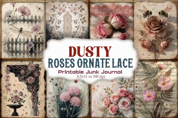Dusty Roses Ornate Lace Junk Journal