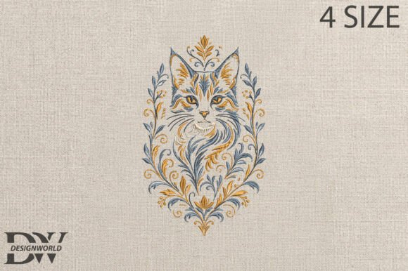Floral Boho Cat Embroidery Design