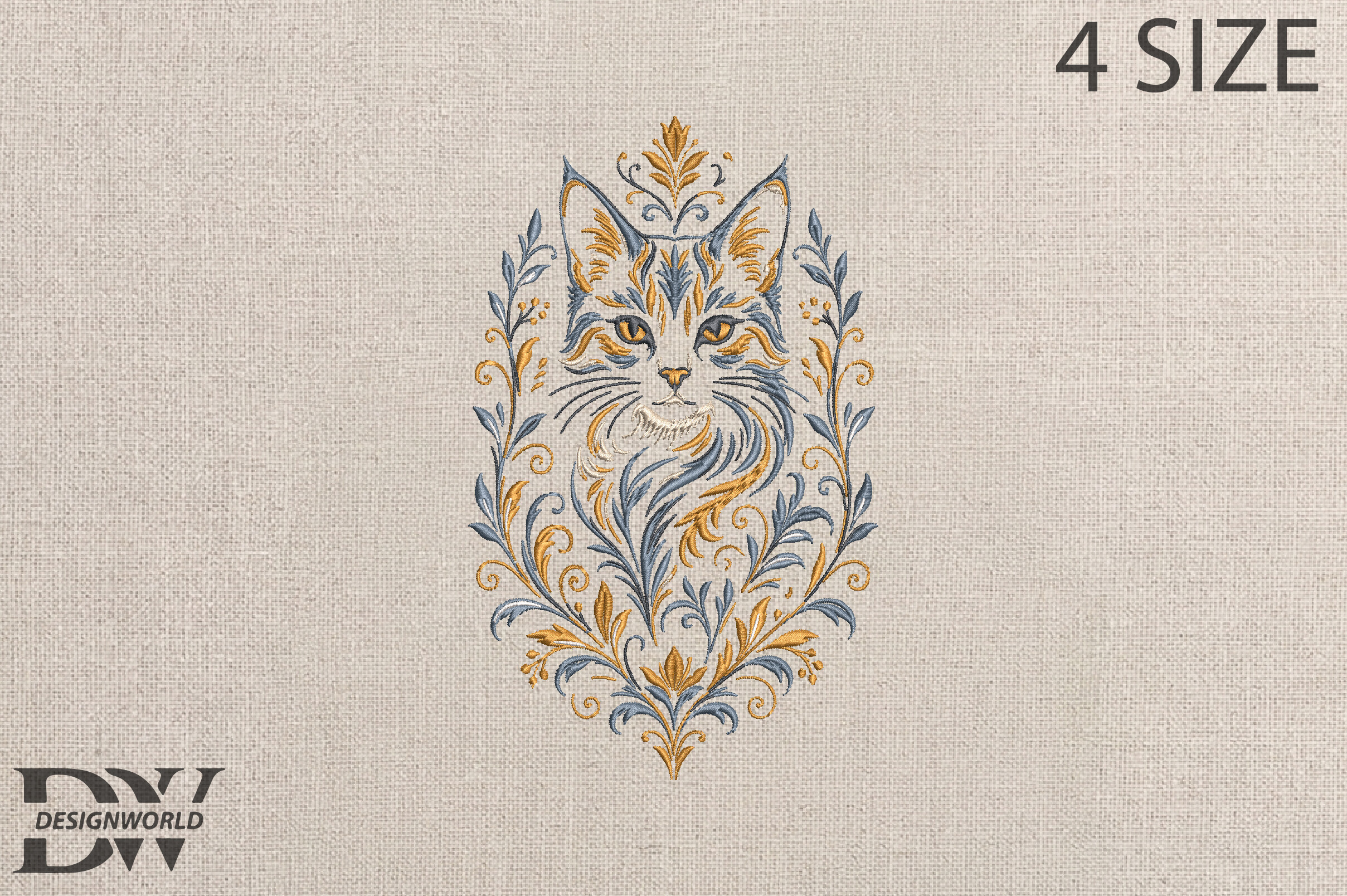 Floral Boho Cat Embroidery Design