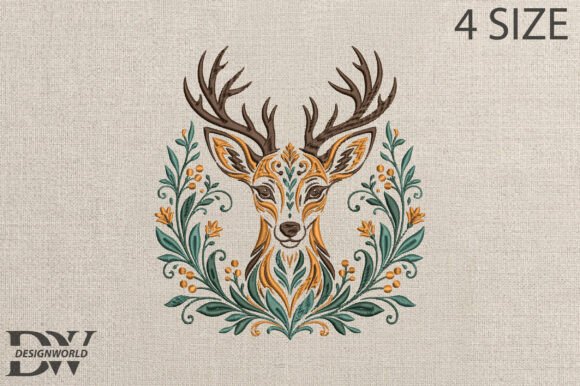 Floral Boho Deer Embroidery Design