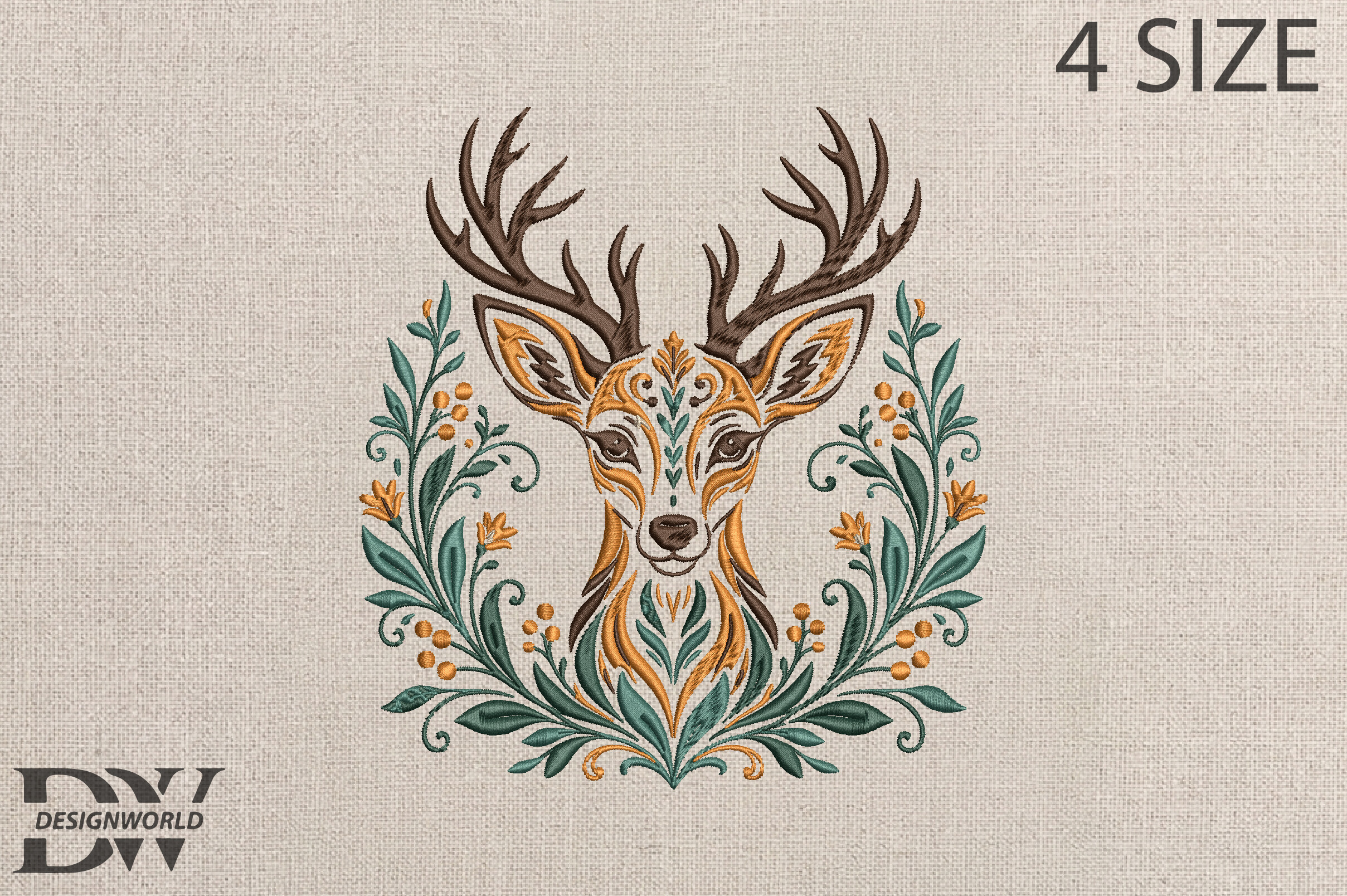 Floral Boho Deer Embroidery Design