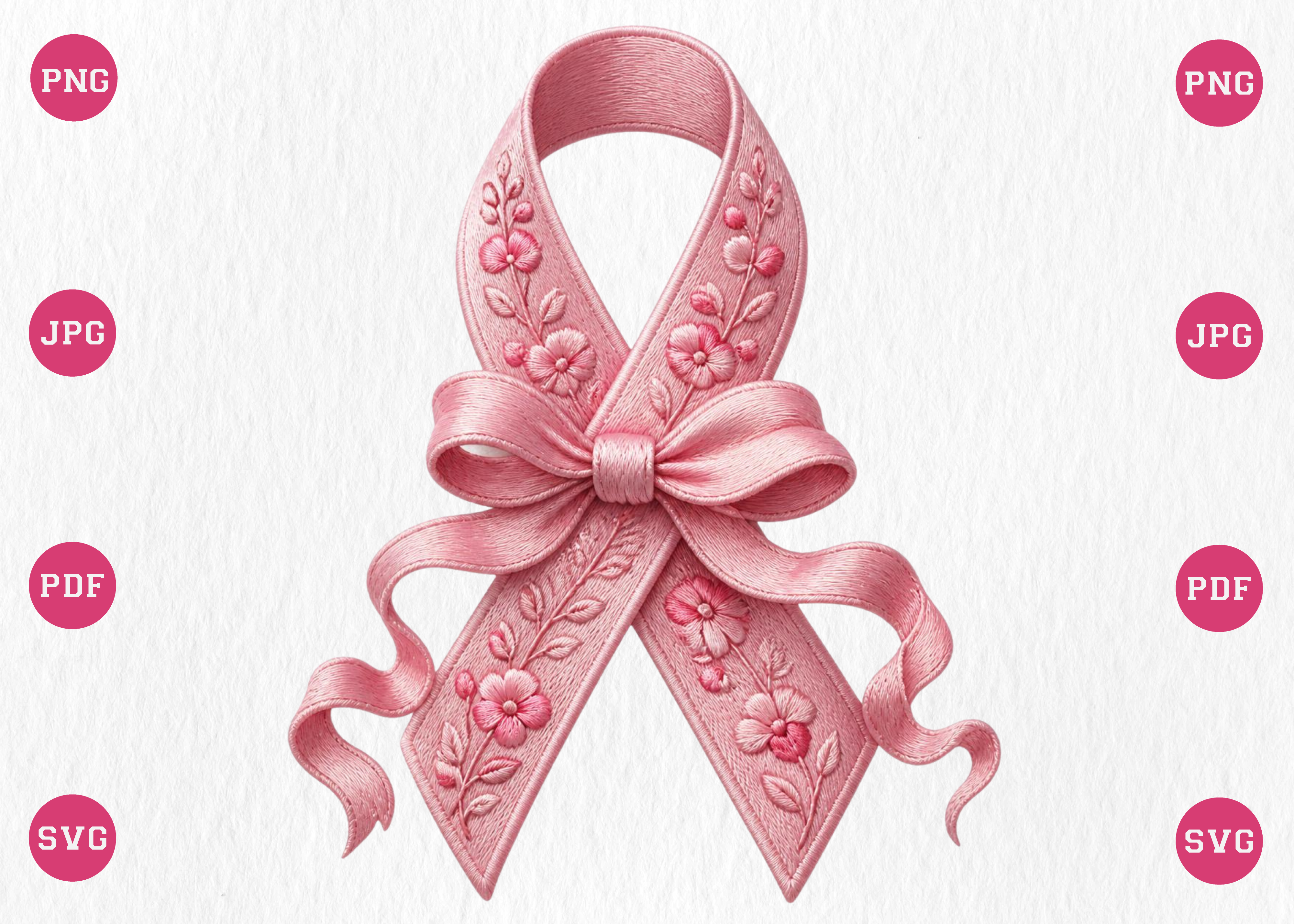 Floral Pink Ribbon Bow Embroidery Design