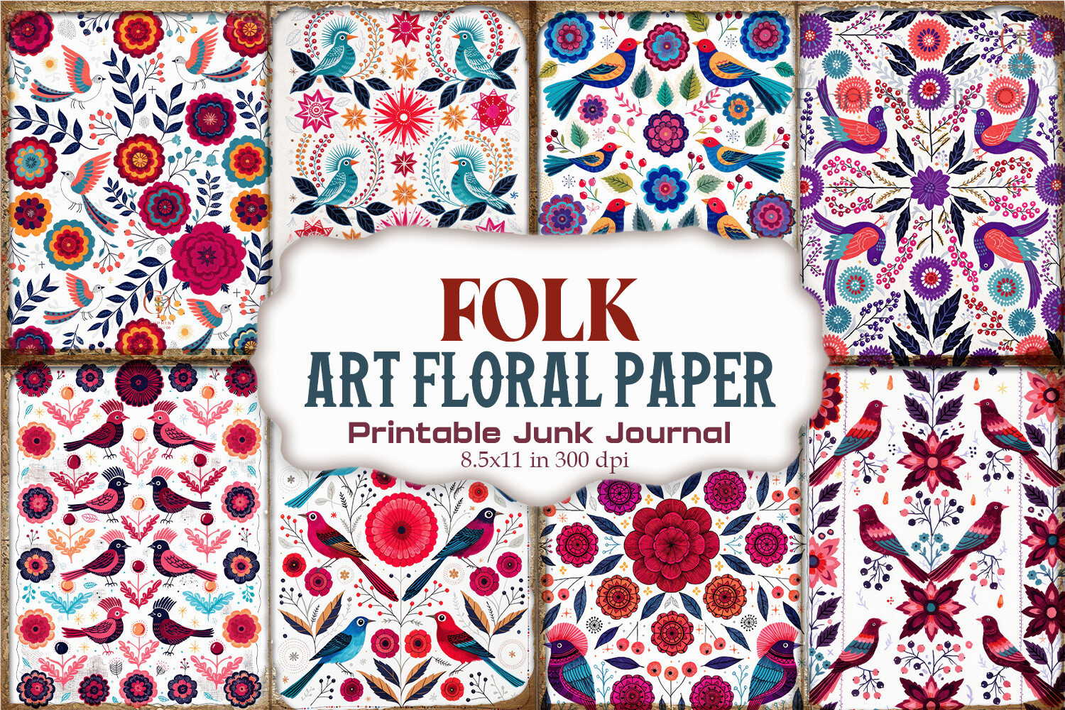 Folk Art Floral Junk Journal Paper | Pri