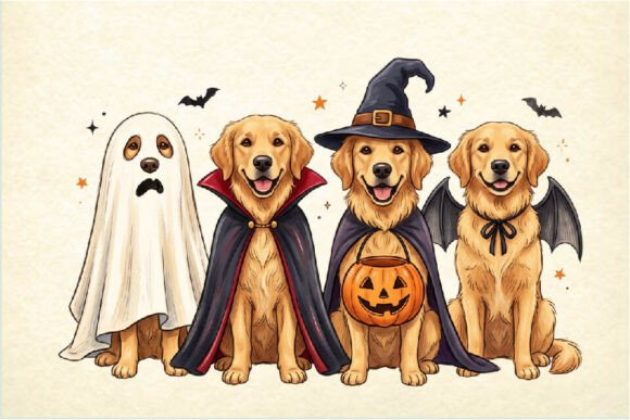 Golden Retriever Halloween Dogs PNG