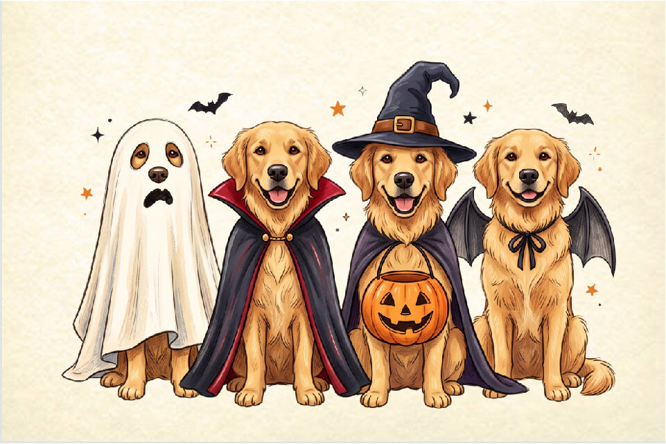 Golden Retriever Halloween Dogs PNG