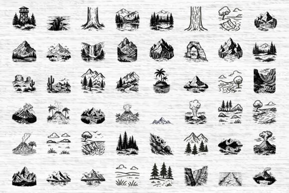 Hand Drawn Mountains & Forest Collection